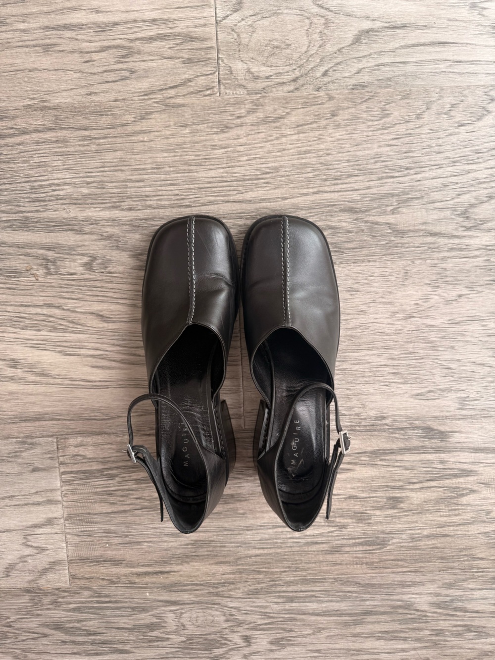 Maguire - Black Leather Square-Toe Slingback Shoes